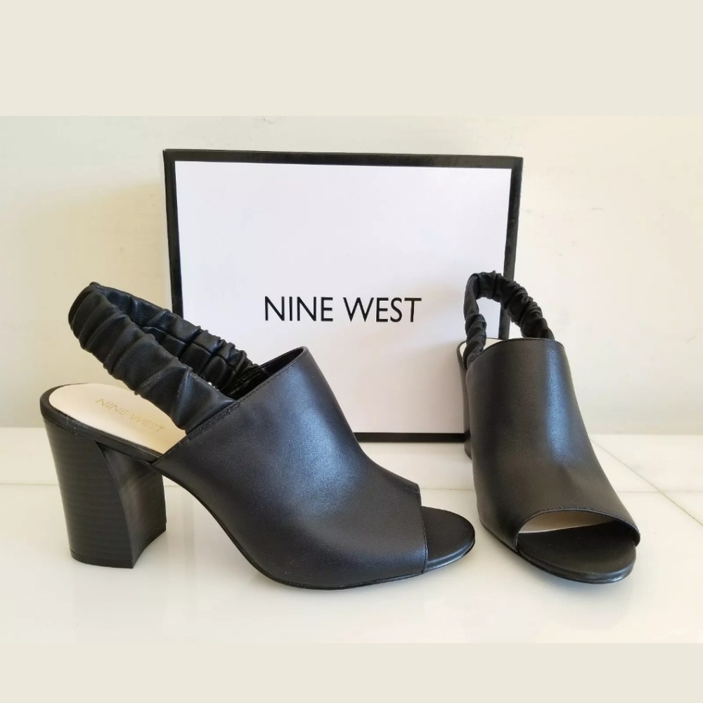 NEW SLINGBACKS BLOCK HEEL LEATHER Black Size 10